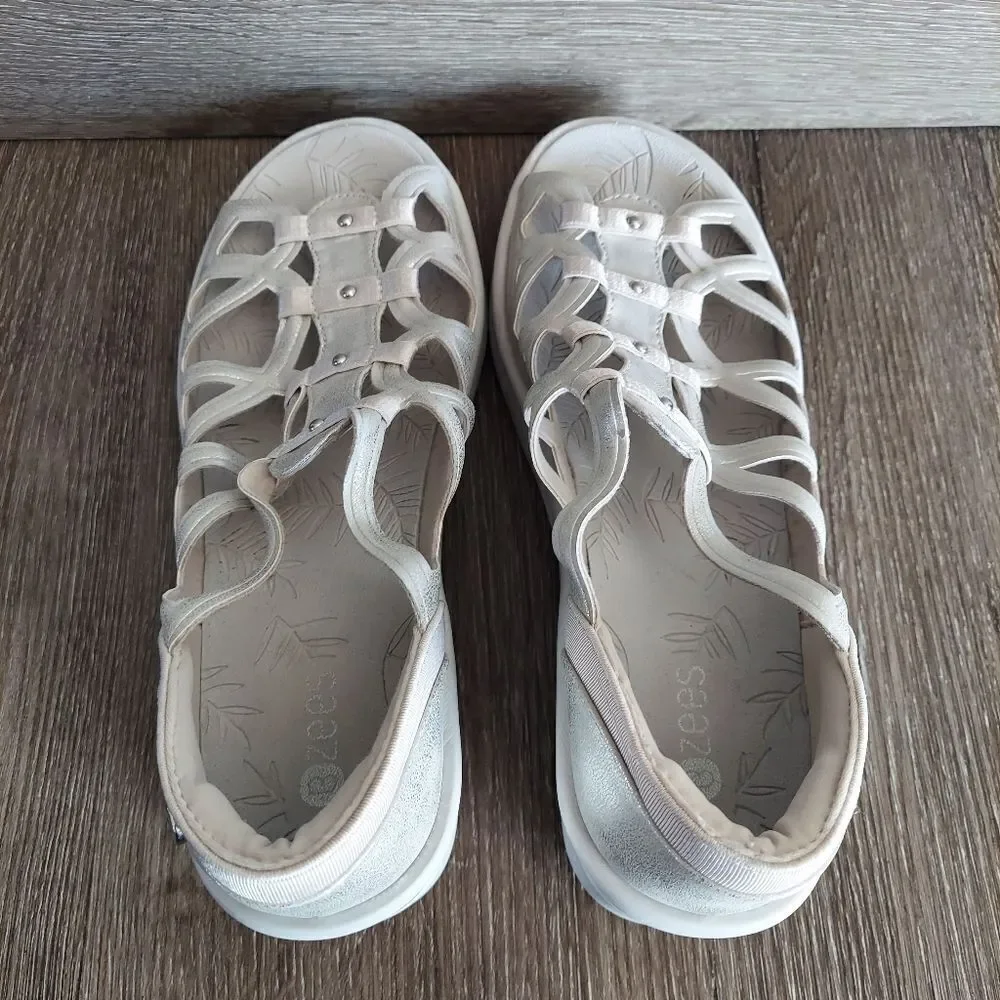 Bzees Sasha Silver Metallic Slip On Comfort Wedges Sandal, Women's Size 8.5